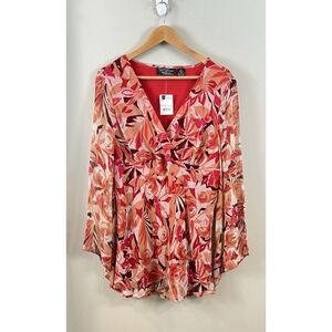 Y2K New York City Design Co 100% Silk Tunic/Dress Lg Babydoll Bell Sleeve Floral